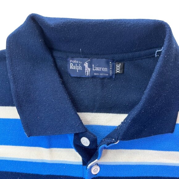 Ralph Lauren Polo Shirt XXXL Navy Blue Striped Short Sleeve Classic Fit Cotton B - Picture 3 of 9